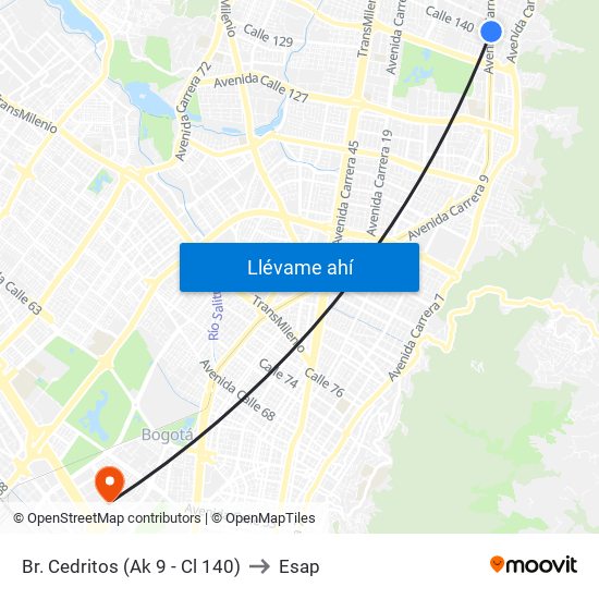 Br. Cedritos (Ak 9 - Cl 140) to Esap map