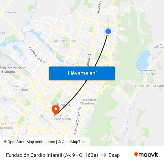 Fundación Cardio Infantil (Ak 9 - Cl 163a) to Esap map