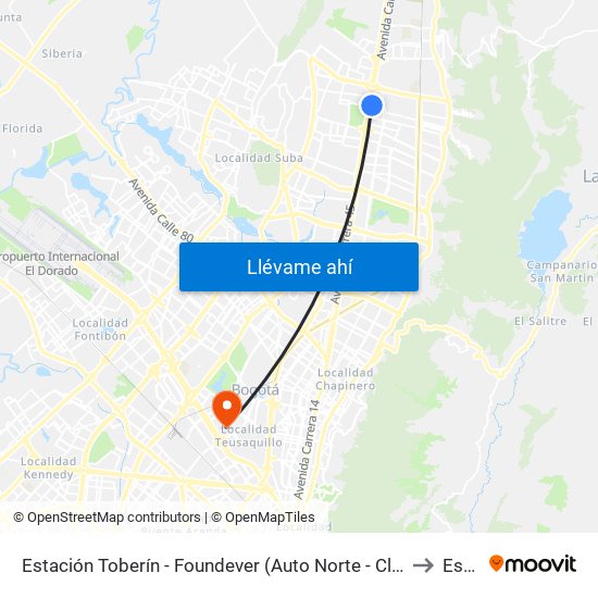 Estación Toberín - Foundever (Auto Norte - Cl 164) to Esap map