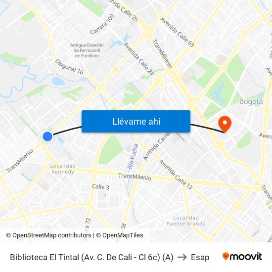 Biblioteca El Tintal (Av. C. De Cali - Cl 6c) (A) to Esap map