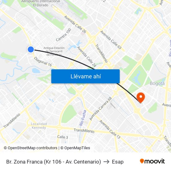 Br. Zona Franca (Kr 106 - Av. Centenario) to Esap map