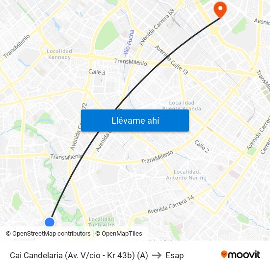 Cai Candelaria (Av. V/cio - Kr 43b) (A) to Esap map