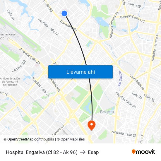 Hospital Engativá (Cl 82 - Ak 96) to Esap map