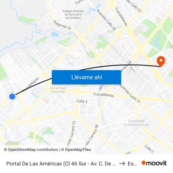 Portal De Las Américas (Cl 46 Sur - Av. C. De Cali) to Esap map