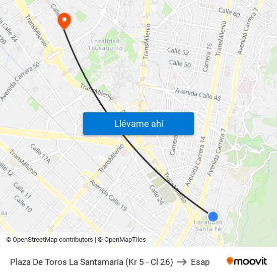 Plaza De Toros La Santamaría (Kr 5 - Cl 26) to Esap map