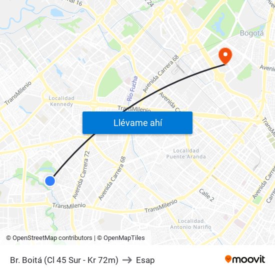 Br. Boitá (Cl 45 Sur - Kr 72m) to Esap map