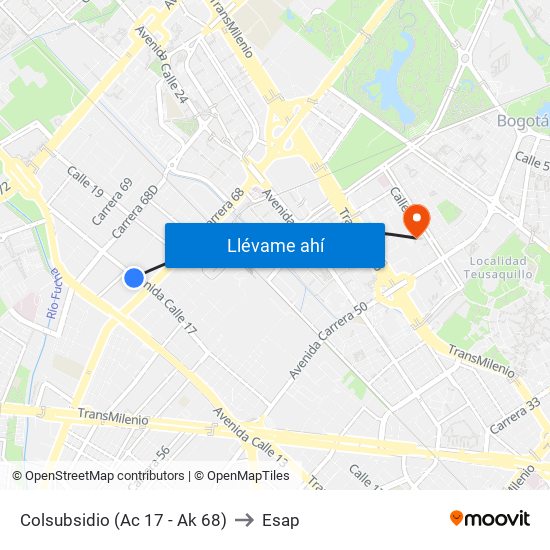 Colsubsidio (Ac 17 - Ak 68) to Esap map