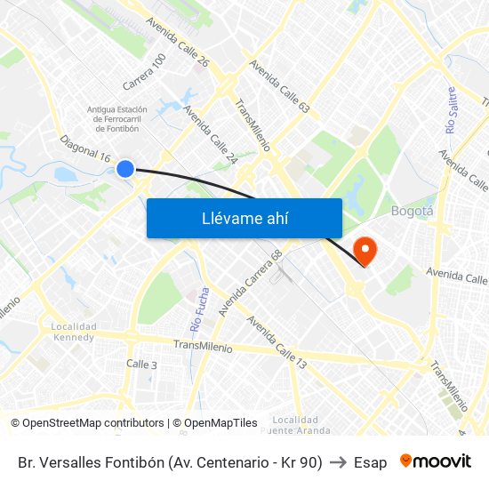 Br. Versalles Fontibón (Av. Centenario - Kr 90) to Esap map