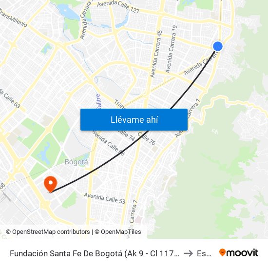 Fundación Santa Fe De Bogotá (Ak 9 - Cl 117a) to Esap map