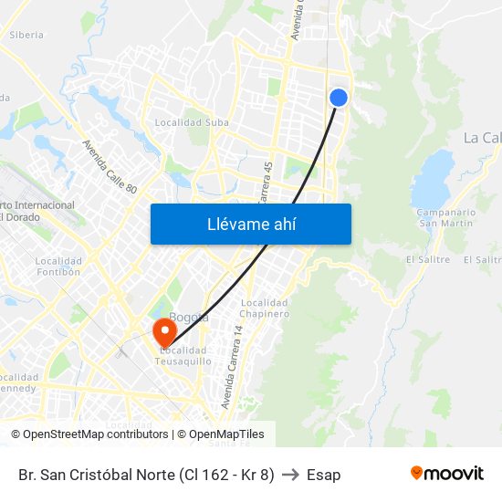 Br. San Cristóbal Norte (Cl 162 - Kr 8) to Esap map