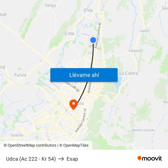 Udca (Ac 222 - Kr 54) to Esap map