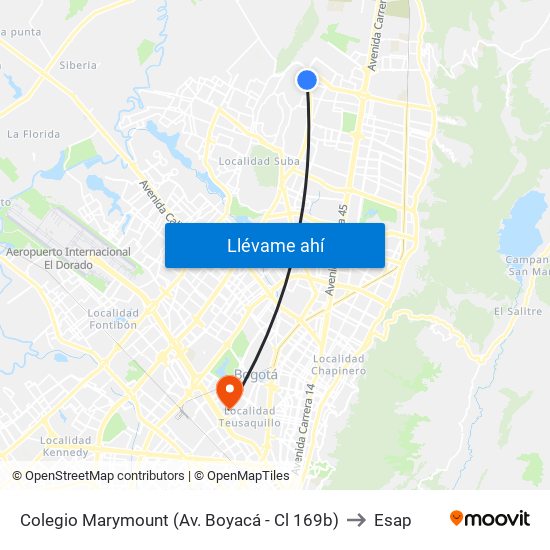 Colegio Marymount (Av. Boyacá - Cl 169b) to Esap map