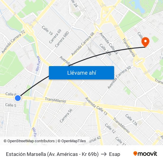 Estación Marsella (Av. Américas - Kr 69b) to Esap map