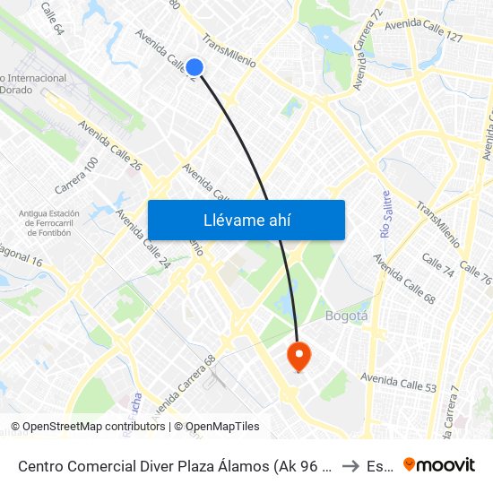 Centro Comercial Diver Plaza Álamos (Ak 96 - Cl 72a) to Esap map