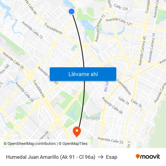 Humedal Juan Amarillo (Ak 91 - Cl 96a) to Esap map