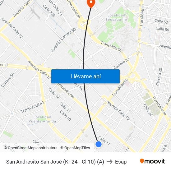 San Andresito San José (Kr 24 - Cl 10) (A) to Esap map