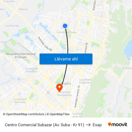 Centro Comercial Subazar (Av. Suba - Kr 91) to Esap map
