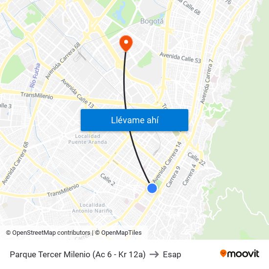 Parque Tercer Milenio (Ac 6 - Kr 12a) to Esap map