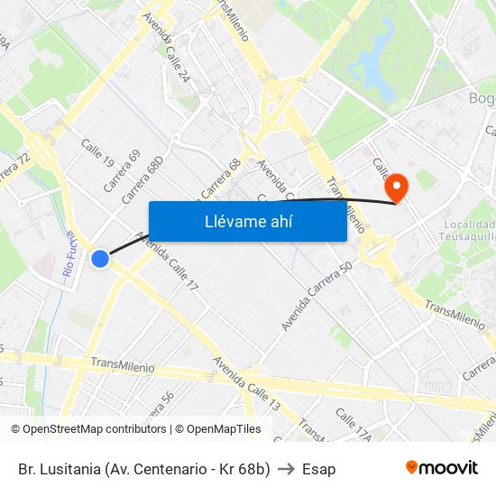 Br. Lusitania (Av. Centenario - Kr 68b) to Esap map