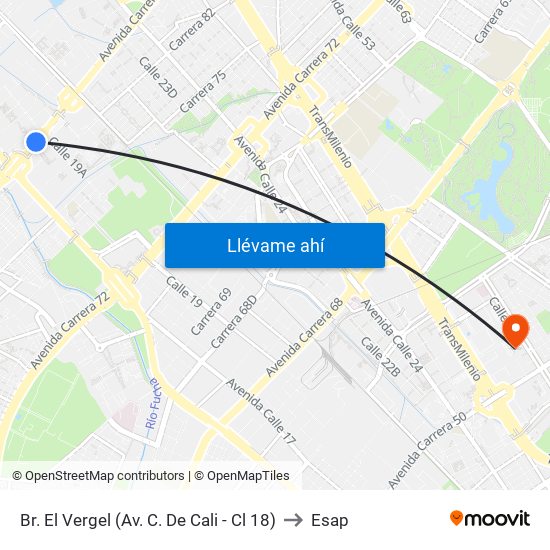 Br. El Vergel (Av. C. De Cali - Cl 18) to Esap map