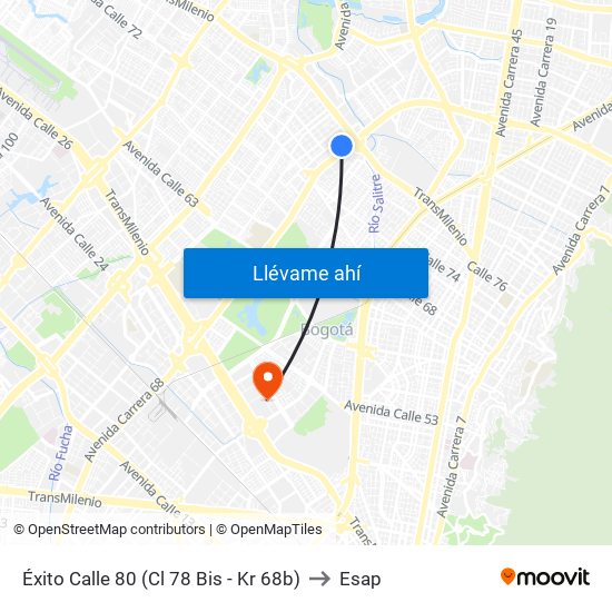 Éxito Calle 80 (Cl 78 Bis - Kr 68b) to Esap map