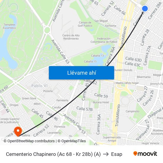 Cementerio Chapinero (Ac 68 - Kr 28b) (A) to Esap map