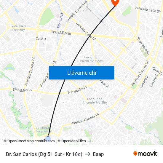 Br. San Carlos (Dg 51 Sur - Kr 18c) to Esap map