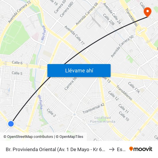 Br. Provivienda Oriental (Av. 1 De Mayo - Kr 68h) (A) to Esap map