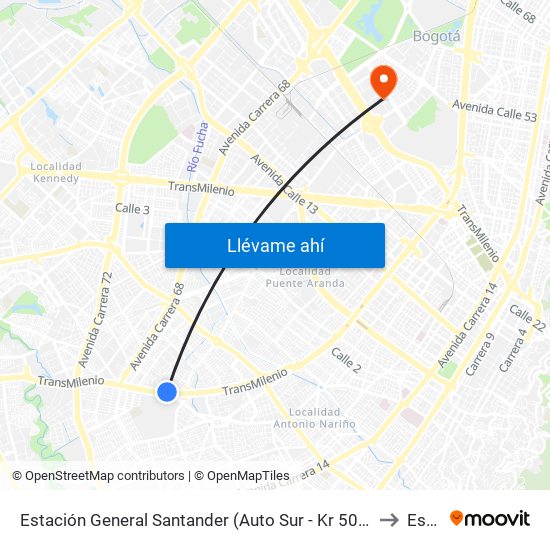 Estación General Santander (Auto Sur - Kr 50 Bis A) to Esap map