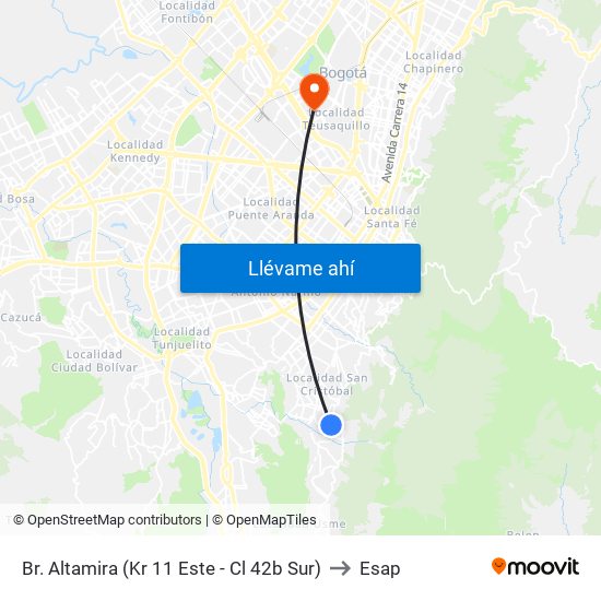 Br. Altamira (Kr 11 Este - Cl 42b Sur) to Esap map