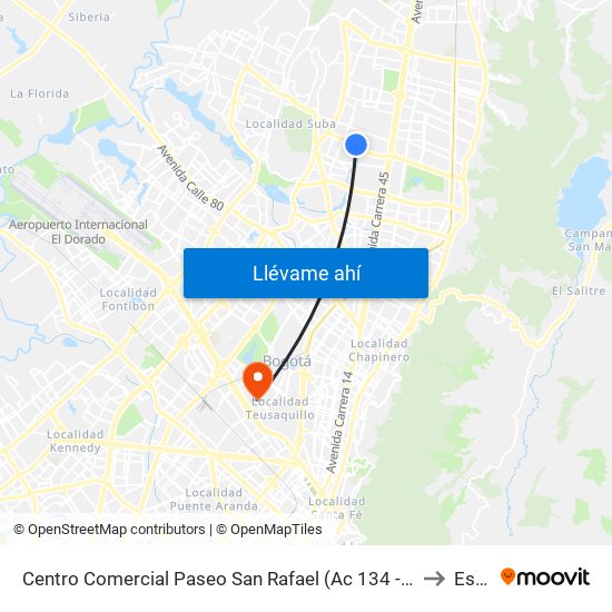 Centro Comercial Paseo San Rafael (Ac 134 - Kr 55a) to Esap map
