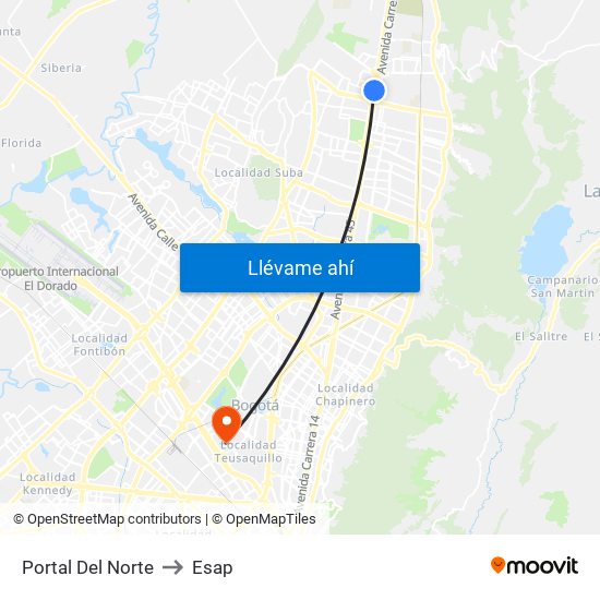 Portal Del Norte to Esap map