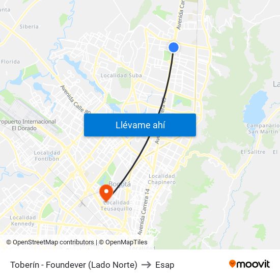 Toberín - Foundever (Lado Norte) to Esap map