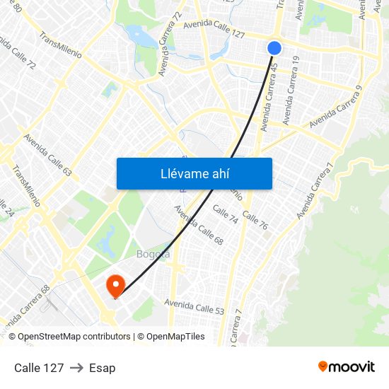Calle 127 to Esap map
