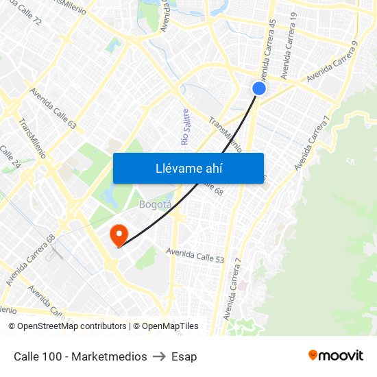 Calle 100 - Marketmedios to Esap map