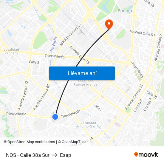 NQS - Calle 38a Sur to Esap map