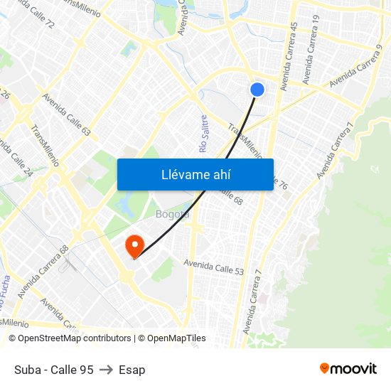 Suba - Calle 95 to Esap map
