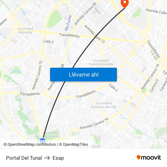 Portal Del Tunal to Esap map