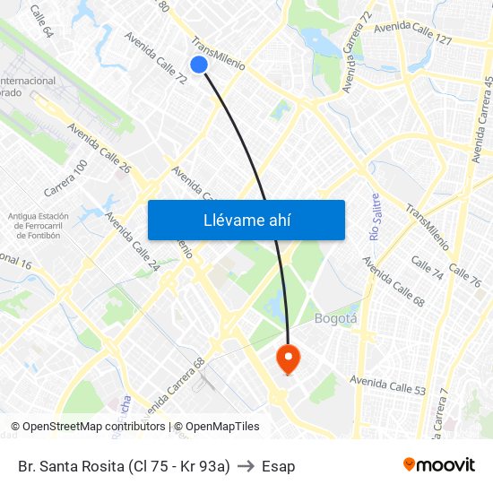 Br. Santa Rosita (Cl 75 - Kr 93a) to Esap map