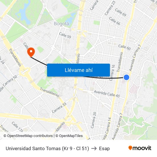 Universidad Santo Tomas (Kr 9 - Cl 51) to Esap map