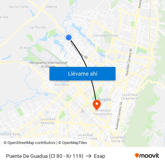 Puente De Guadua (Cl 80 - Kr 119) to Esap map