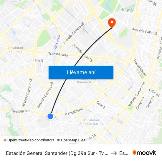 Estación General Santander (Dg 39a Sur - Tv 42) to Esap map