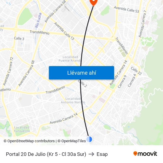 Portal 20 De Julio (Kr 5 - Cl 30a Sur) to Esap map