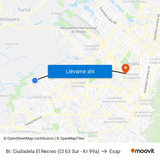 Br. Ciudadela El Recreo (Cl 63 Sur - Kr 99a) to Esap map