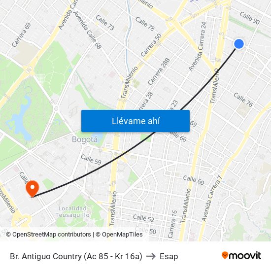 Br. Antiguo Country (Ac 85 - Kr 16a) to Esap map