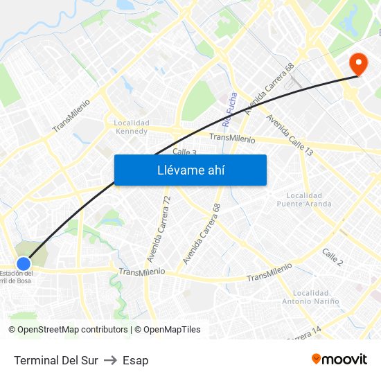 Terminal Del Sur to Esap map