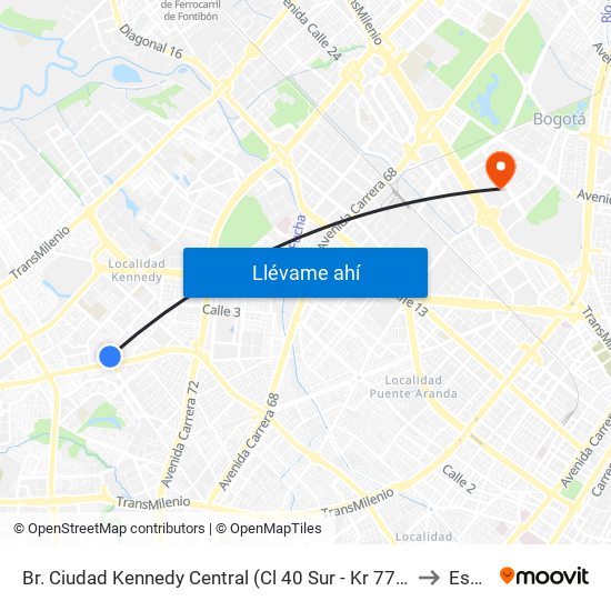 Br. Ciudad Kennedy Central (Cl 40 Sur - Kr 77a) to Esap map