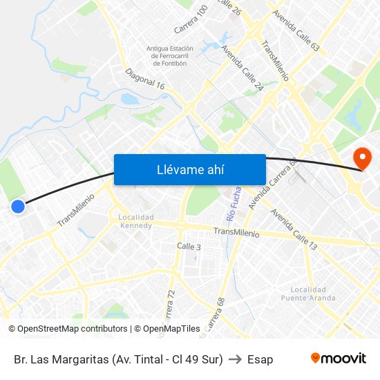 Br. Las Margaritas (Av. Tintal - Cl 49 Sur) to Esap map