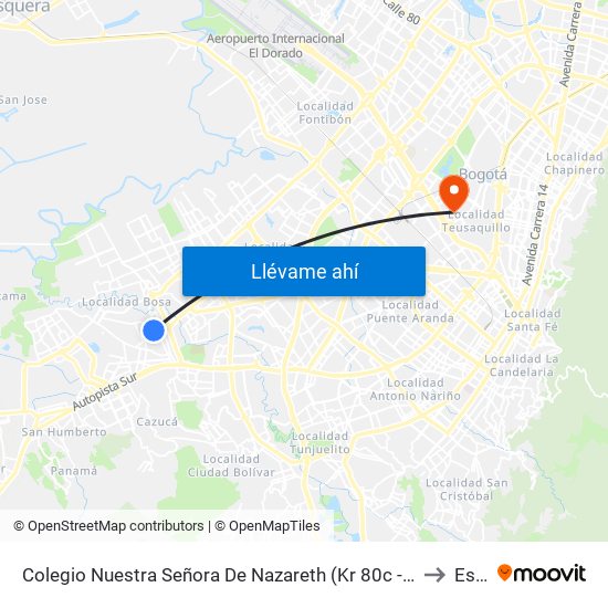 Colegio Nuestra Señora De Nazareth (Kr 80c - Cl 65d Sur) to Esap map