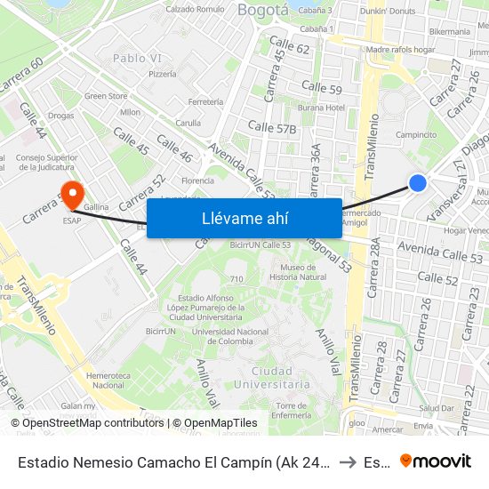 Estadio Nemesio Camacho El Campín (Ak 24 - Cl 53b) to Esap map